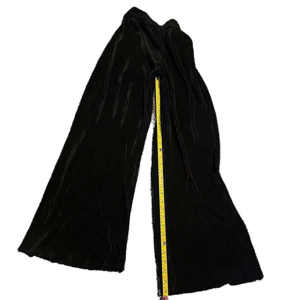 Black herringbone wide leg palazzo pants-s